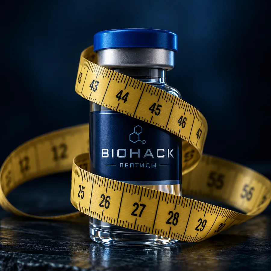 Пептиды Biohack для контроля веса — флакон с сантиметровой лентой